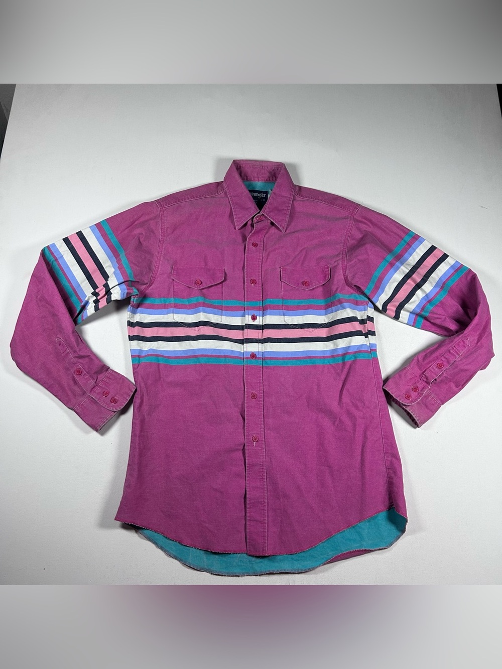 Vtg 90s Wrangler Brushpopper Button Up Shirt Men’s XL Heavyweight Colorful Rodeo